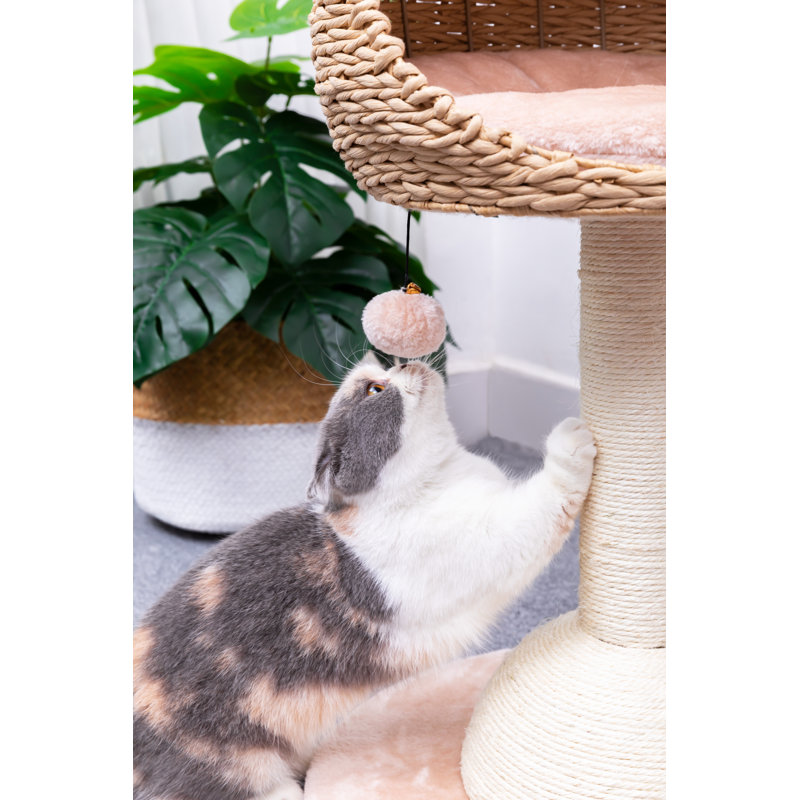 Beige Handwoven Sisal Cat Tree with Plush Perch