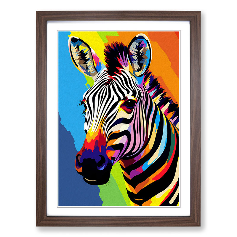 XYZ-FRM-V1223-1743 Zebra Pop - Single Picture Frame Print on Wood, 64cm H x 46cm W x 2cm D, Walnut