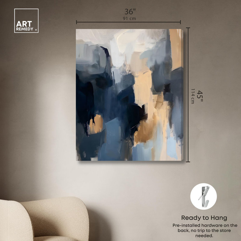 Toile bleu marine beige II par Art Remedy, H 45 po x l 36 po, Toile tendue