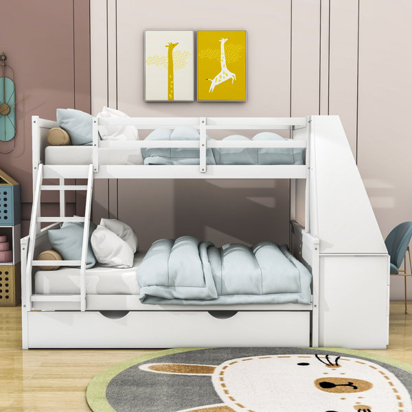Harriet Bee Falu Kids Twin Over Full Bunk Bed with Trundle with Drawers ...