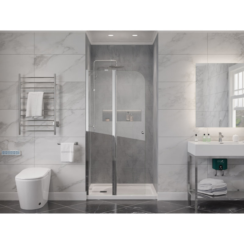 Porte de douche sans cadre l 33,3 po x H 72 po Anzzi, Transparent / chrome