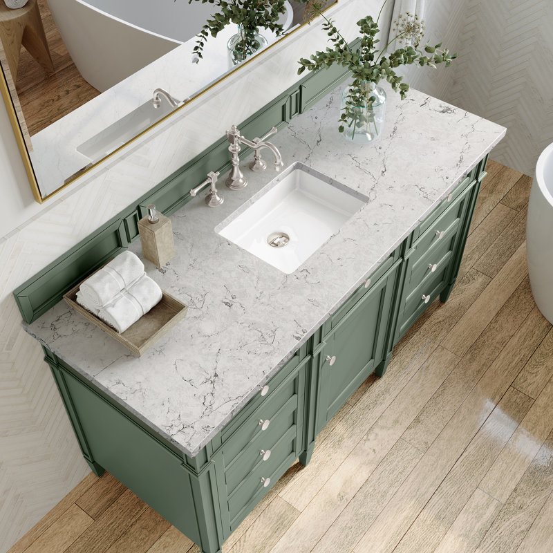 Brittany 60'' W Single Vanity, Smokey Celadon, Eternal Jasmine Pearl