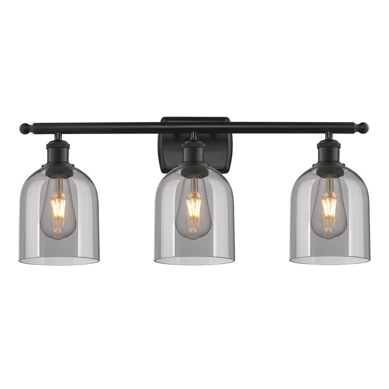 Meuble-lavabo à 3 lumières 26 po Ballston Anacaren, Noir mat, Gris fumée clair