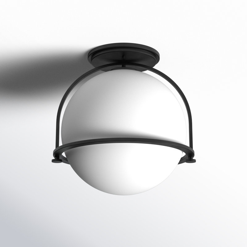McCormick Hand Blown Glass Semi Flush Mount, Black