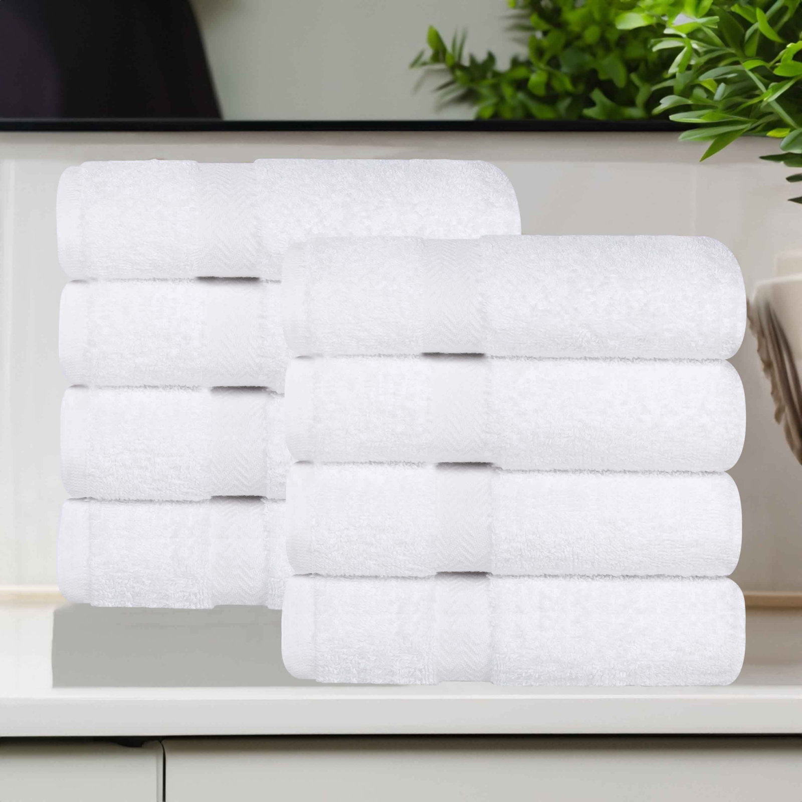 Quick-Drying Cotton Washcloth, White, 8 Pieces Towel Set