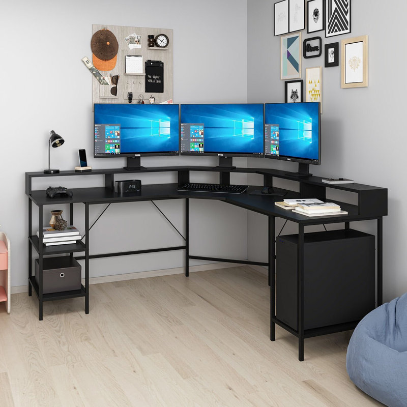 Modern Black Study Desk, 71.0 x 35.4 x 23.6 inches | 100% Melamine Coated Particle Board, Thickness: 0.7 inches | Sleek Industrial Design, Perfect for Home Office & Study Spaces, Durable and Stylish