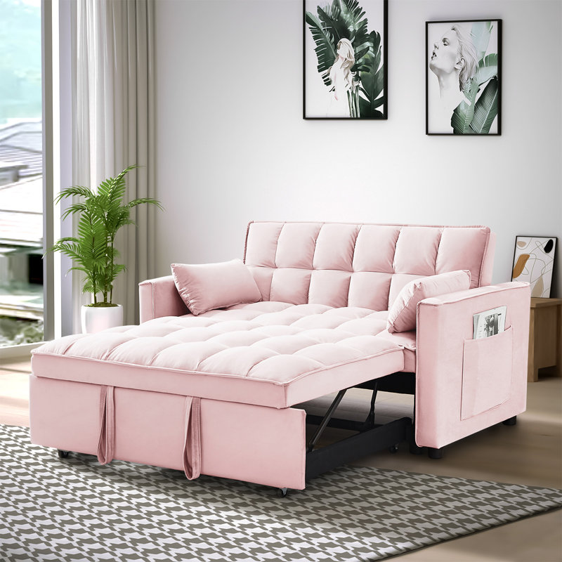 Canapé-lit rembourré Cubbindall, canapé-lit, canapé en velours, canapé moderne, canapé d'appoint, Velours rose 1
