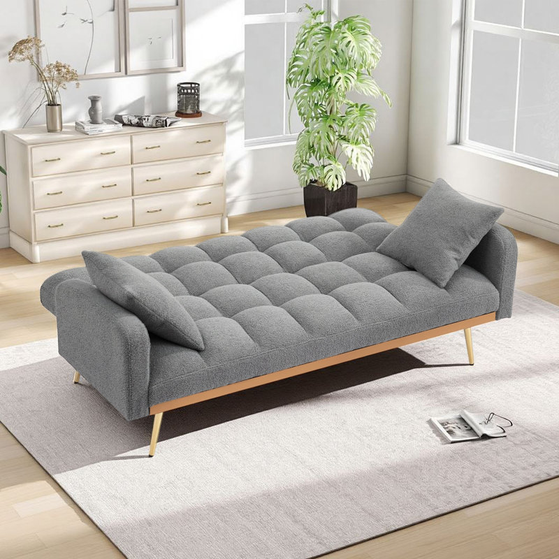 69''Modern Teddy Tufted Convertible Futon Sofa Bed, Gray Velvet