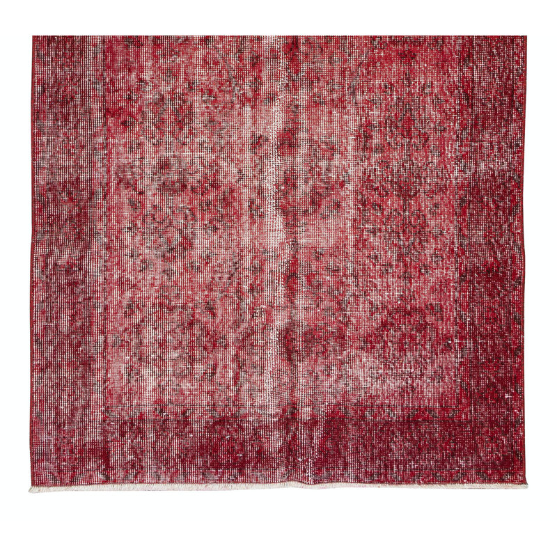 Tapis turc 3,6 x 6,6 pi fabriqué à la main et teint en rouge, tapis contemporain