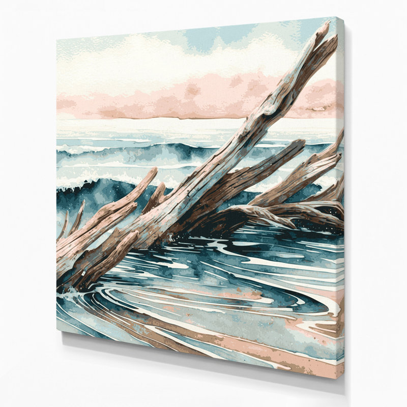 Art mural sur toile gris, "Coastal Beach", H 12 po x l 12 po