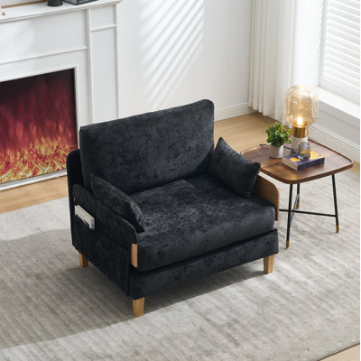 Foldable sofa bed recliner, 3-in-1 convertible sleeper, mid-century modern decor, suitable for small spaces, with three pillows, can be placed in the bedroom study room guest,Black
