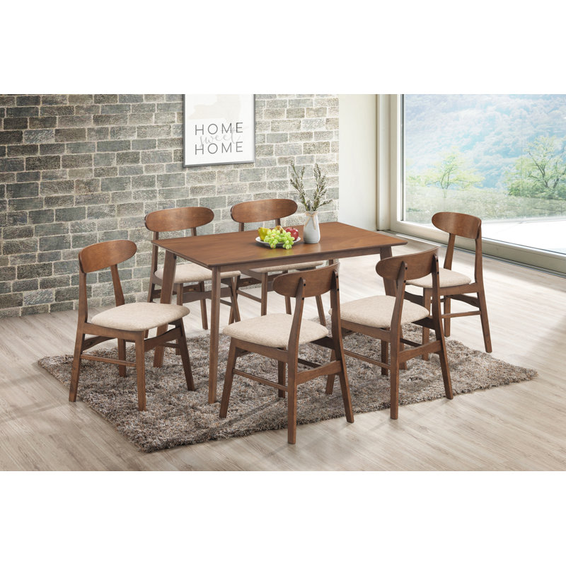 Ensemble de salle à manger en bois avec table rectangulaire et chaises Caveney, 7 pièces : table, 6 chaises, Naturel