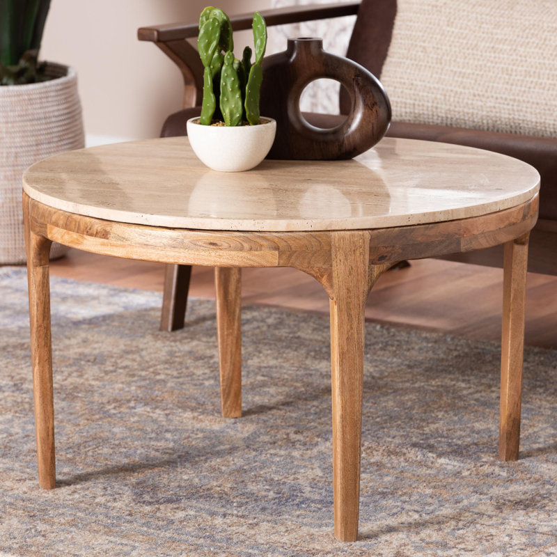 Table basse ronde en travertin Baxton Studio Prospero
