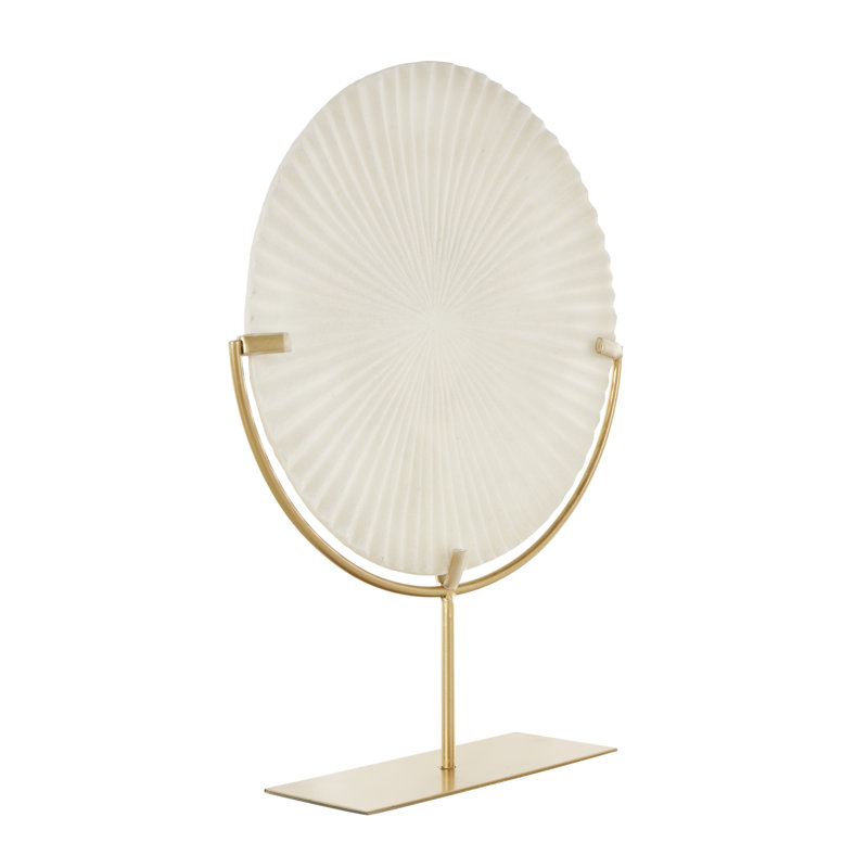 Vonny Cream Metal Carved Starburst Decorative Sculpture with metal stand, 19.35" H X 14.8" W X 3.95" D, Cream