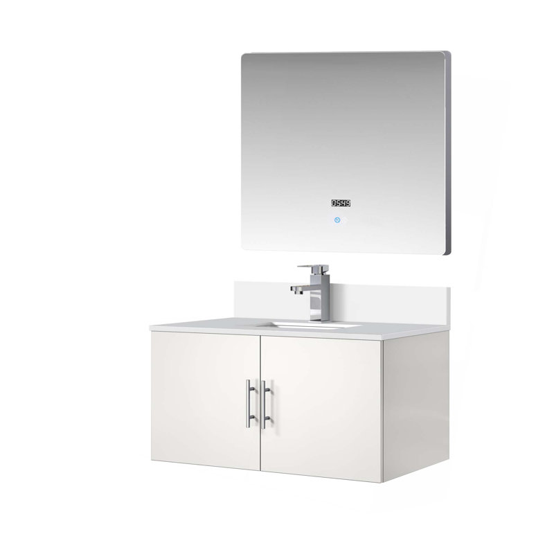Ensemble de meuble-lavabo avec robinet et miroir DEL, Blanc lustré, 36"