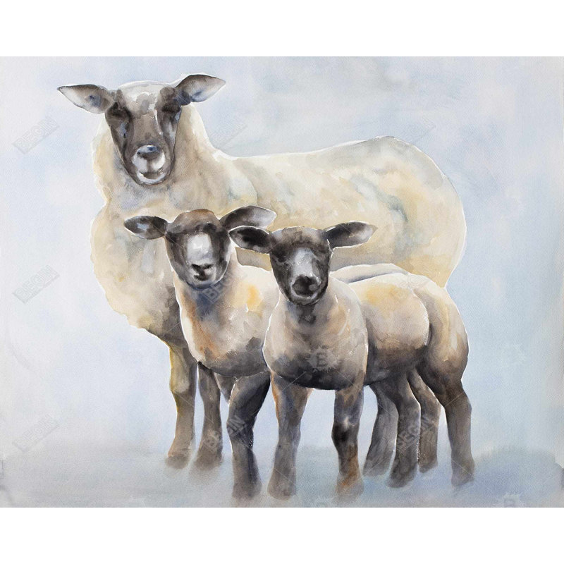 Famille de moutons - Toile beige pour animaux de ferme