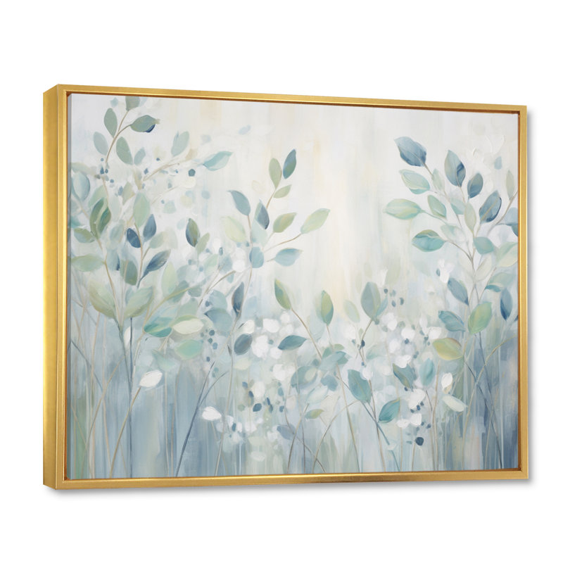 «Blue Botanical Rhythms IV - Abstract Botanicals», reproduction d'art sur toile, Cadre flottant doré