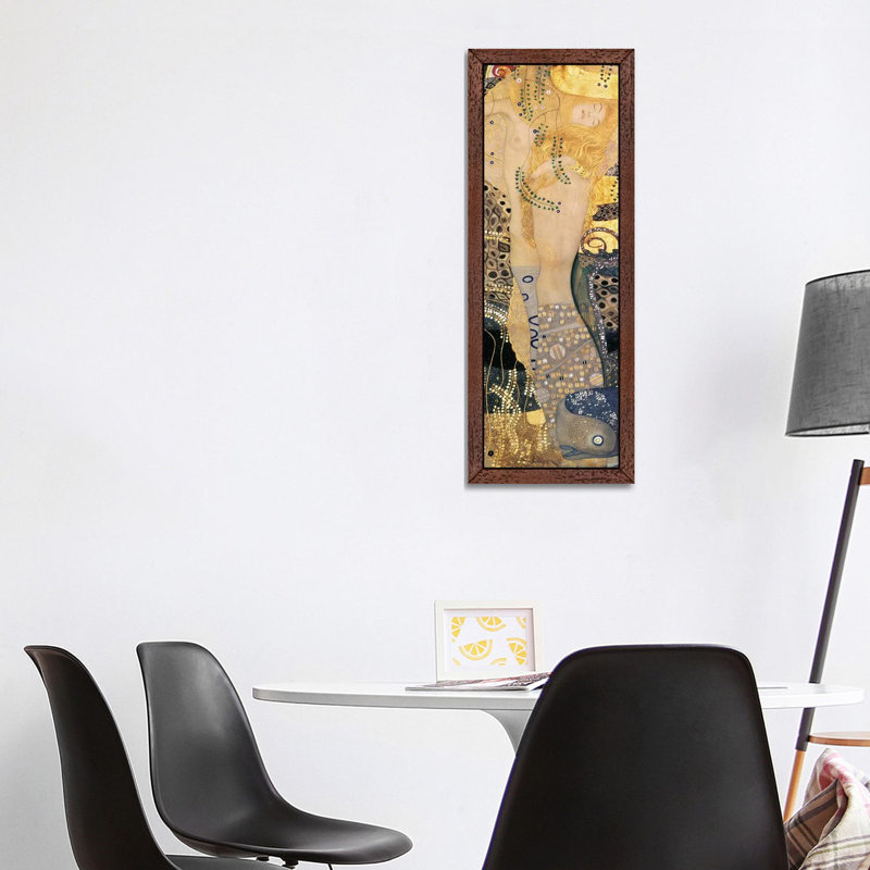 Water Serpents I, 1904-07 by Gustav Klimt - Panoramic Painting on Canvas, 30.48 cm H x 91.44 cm W, Brown Framed