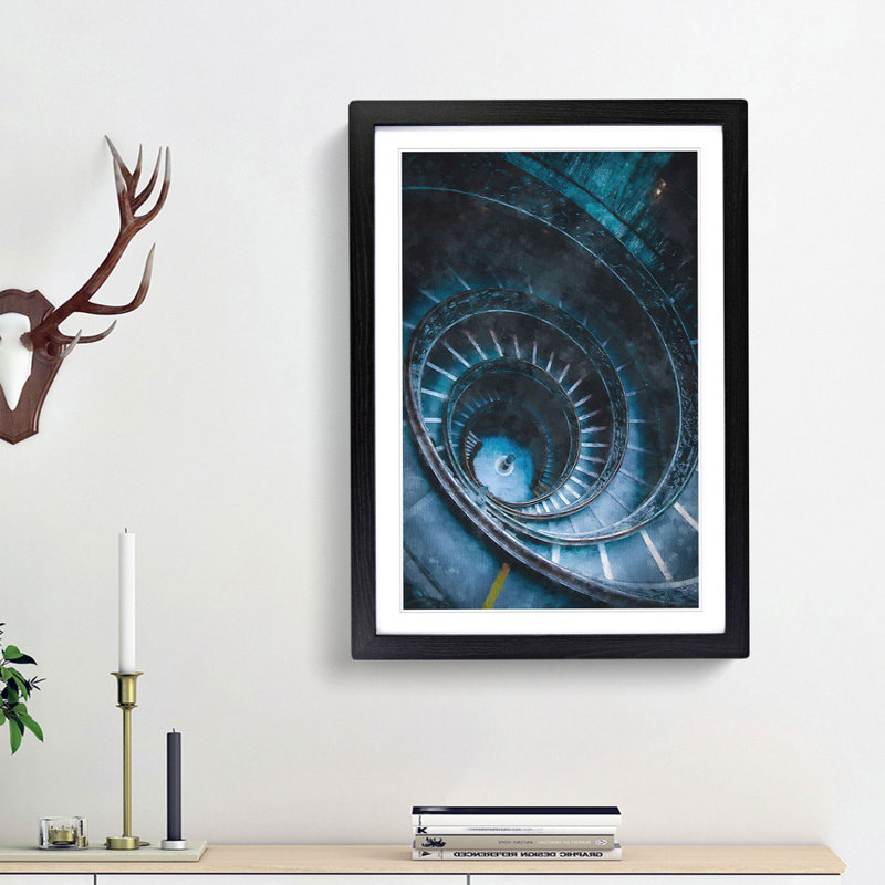 Spiral Staircase In Rome Painting - Framed Print, Black Framed, 63cm H x 45cm W x 2cm D