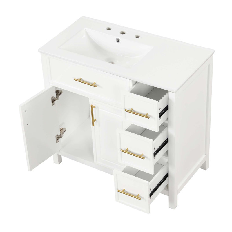 Meuble-lavabo 36 po avec comptoir d'évier, meuble-lavabo avec 2 portes et 3 tiroirs