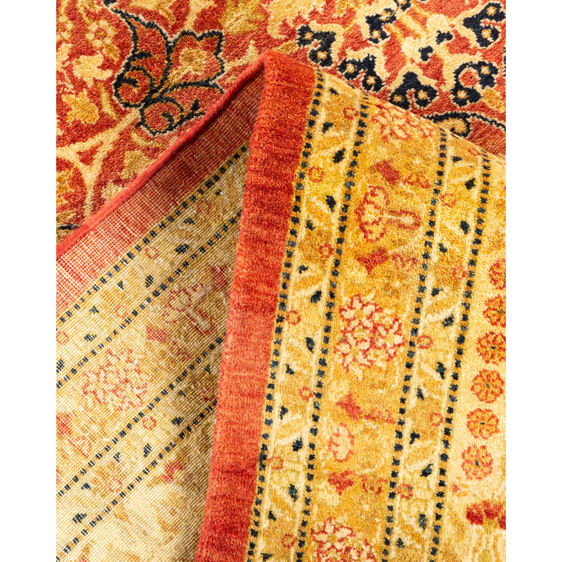 Tapis jaune / orange noué à la main de conception unique 8 pi 2 po x 16 pi 1 po Keenan