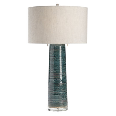 30.5" Crystal Table Lamp With Oat Shade