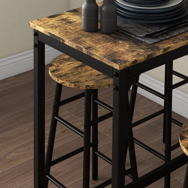 Homcom bar table set for 4, industrial high top table with bar stools, 5-piece small kitchen table and chairs for pub, dining room, rustic brown - stylish and space-saving