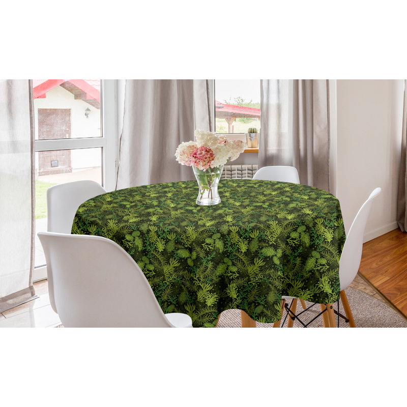 Sage Round Tablecloth, Evergreen Christmas Tree Coniferous Fir Pine Leaves Retro Seasonal Forest, Circle Table Cloth Cover For Dining Room Kitchen Decoration, 60", Olive Green Pale Green