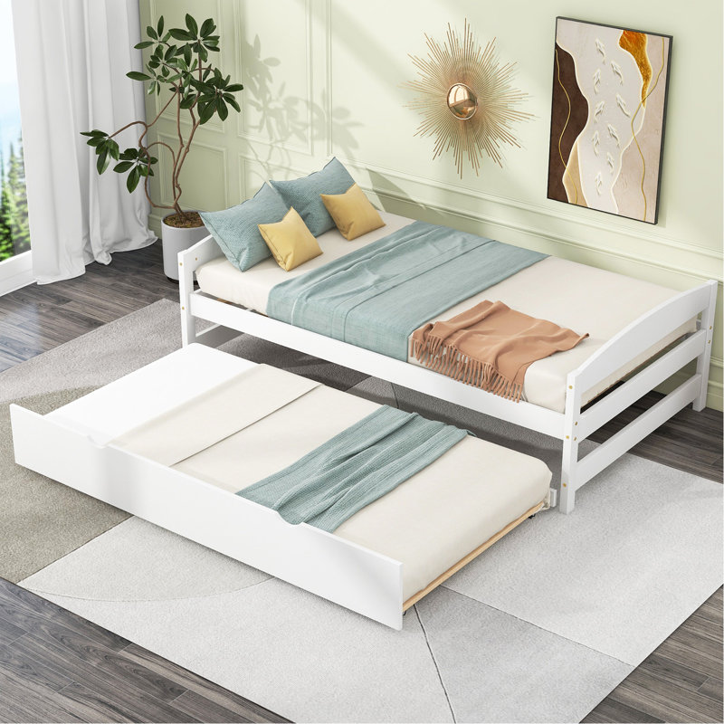 Lit plateforme simple avec lit gigogne simple, blanc