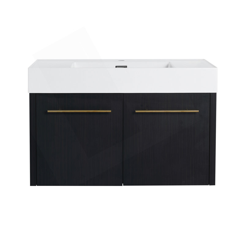 Meuble-lavabo mural 36 po avec lavabo, lavabo en résine à rebords épais et portes à fermeture en douceur pour salles de bain modernes