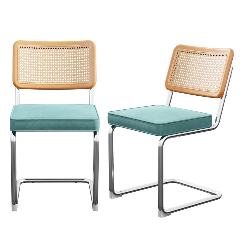 Amyris Velvet Upholstered Side Chair, Chrome, Aqua Blue