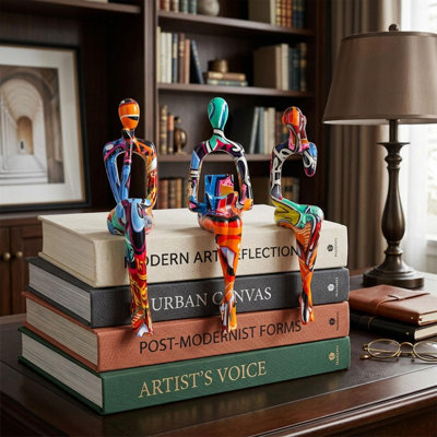 3-piece Graffiti Thinker Sculptures, Colorful Resin Abstract Figurines For Home Office Shelf Decor