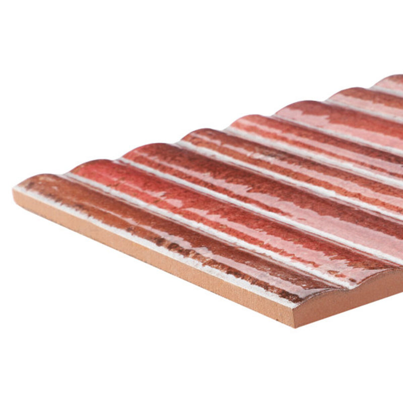 Curve Fluted 6X12 3D Glossy Ceramic Tile, Red