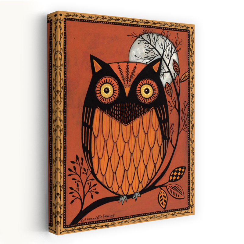 Art abstrait hibou orange, H 60 po x l 40 po