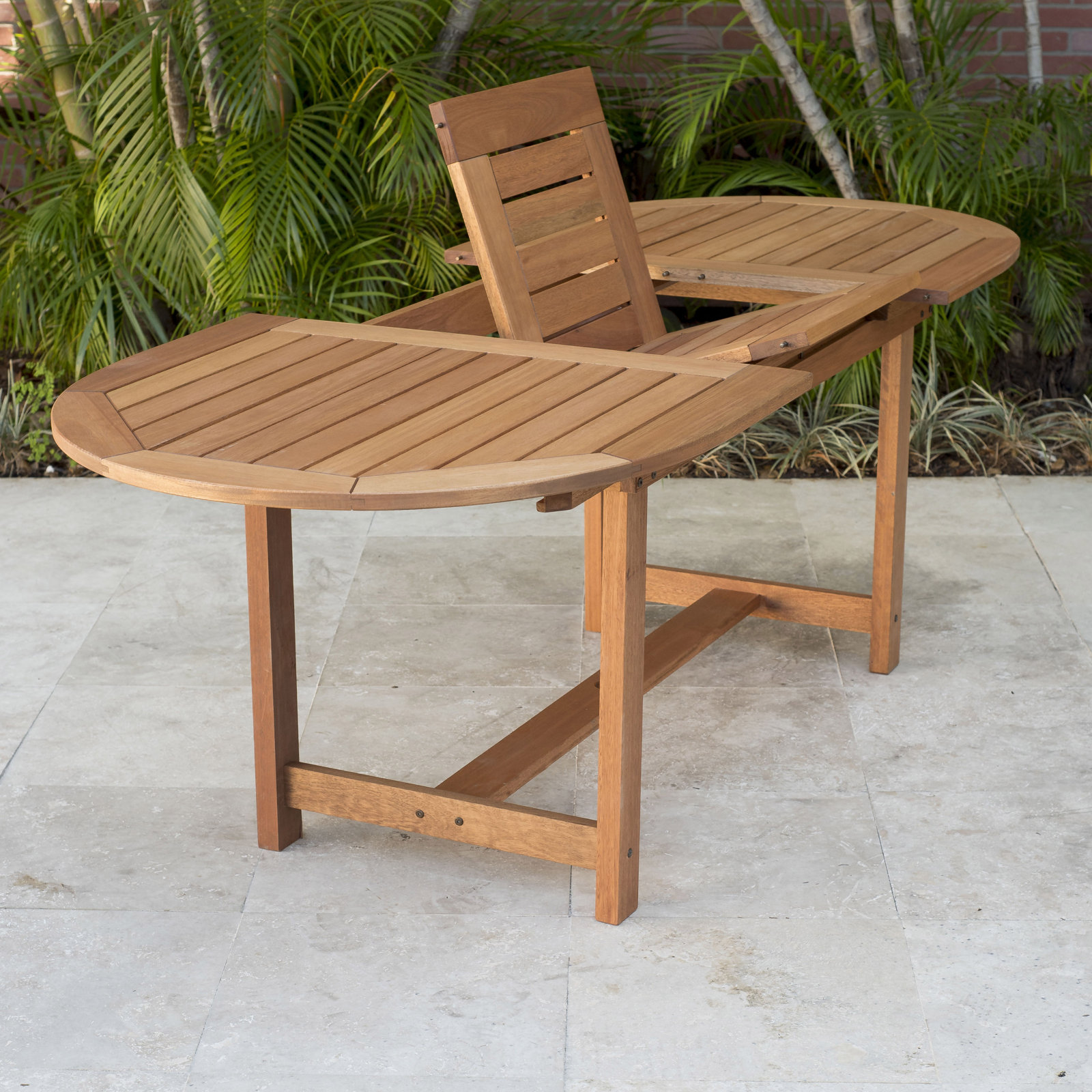 Alyisa 63" Extendable Eucalyptus Patio Dining Table, Dark Wood