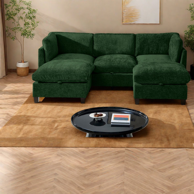 Canapé modulaire rembourré en chenille spacieux avec rangement, idéal pour les salons modernes