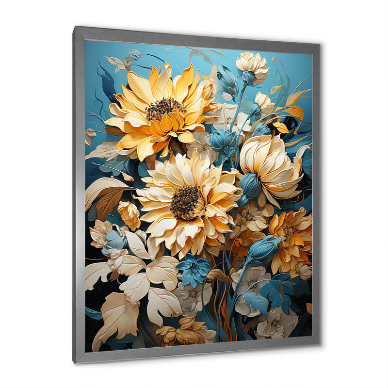 «Azure Fields Sunflowers IV» sur toile, Cadre photo argenté, H 40 po x l 30 po x P 1,5 po