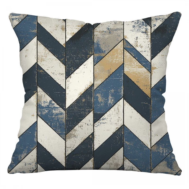 Coussin décoratif à motif géométrique, sergé de coton abstrait, Carré 14 po