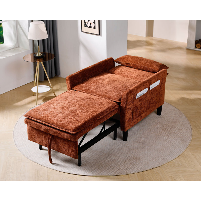 32.28" Chenille Single Sofa Bed / Pull-Out Sleeper Chair / Armchair, Brown