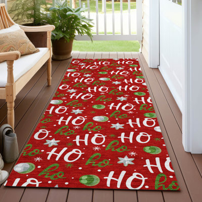 Tapis rouge flocon de neige intérieur / extérieur lavable à la machine Ho Ho Ho Xhevrie