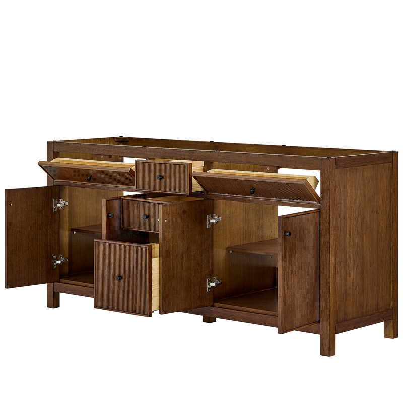 Base de meuble-lavabo double autoportante 71 po Pendry, Dark Walnut, Noir mat