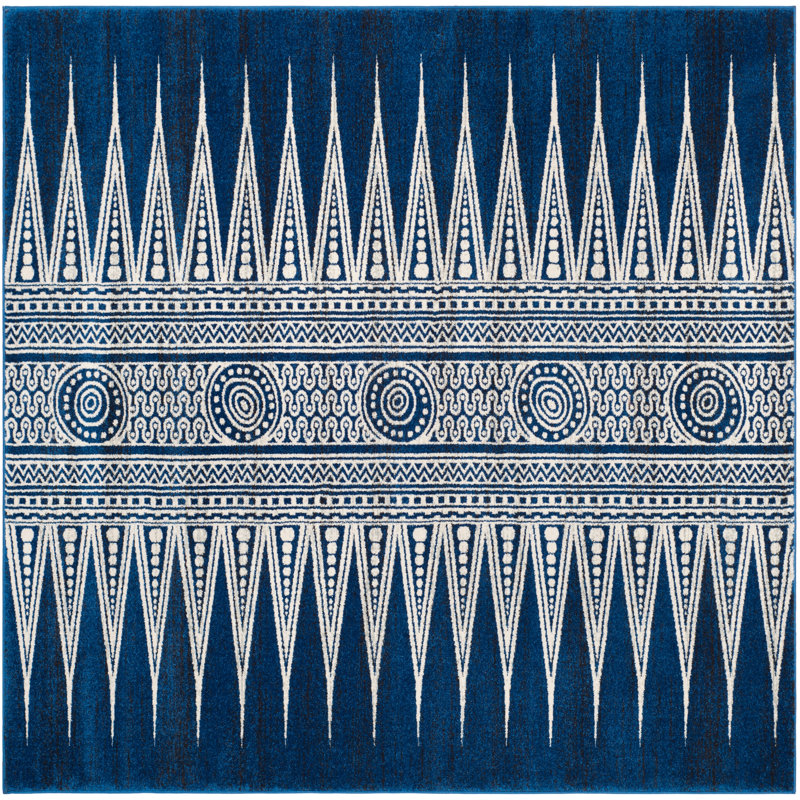 Tapis géométrique bleu royal / ivoire Allard, Carré 6 pi 7 po
