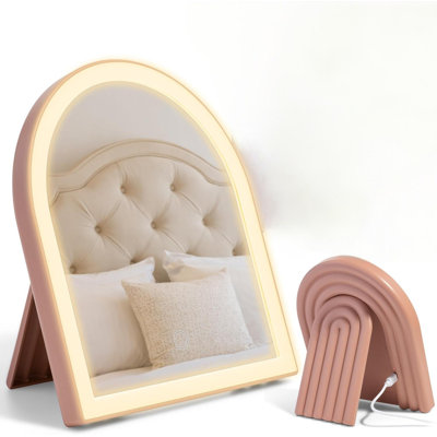 Miroir de maquillage de bureau avec lumière, panneau de maquillage à DEL, éclairage réglable tactile (lumière chaude, lumière neutre, lumière froide), miroir de bureau rechargeable avec support, pratique pour les voyages et le transport - couleur terre cuite