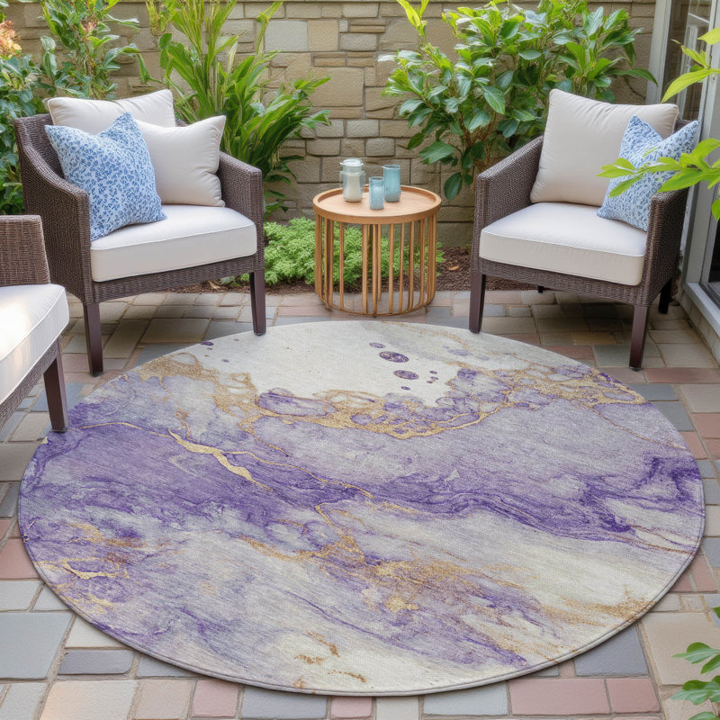 Machine Washable Indoor/Outdoor Xhevrie Purple Rug, Round 8'