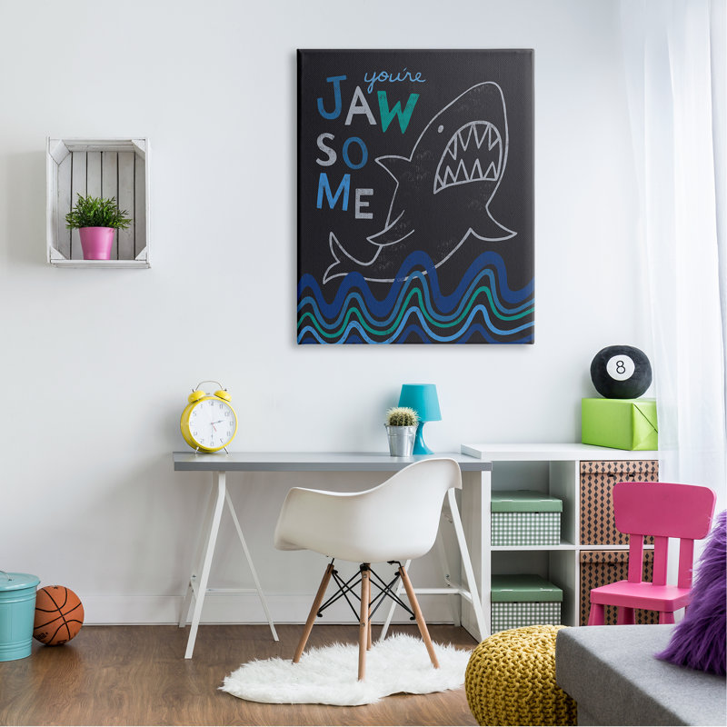 " You're Jawsome Witty Shark Phrase Ocean Waves Stripes " by Nina Seven, Wrapped Canvas, 36" W x 48" H
