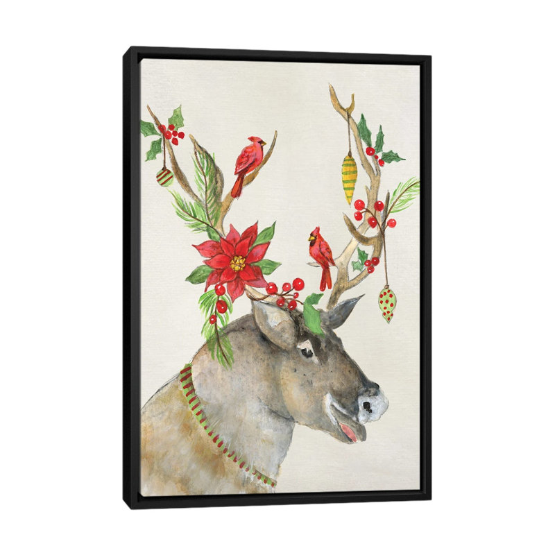 Playful Reindeer I - reproduction d'art murale - toile encadrée, H 40 po x l 26 po, Reproduction encadrée sans passe-partout
