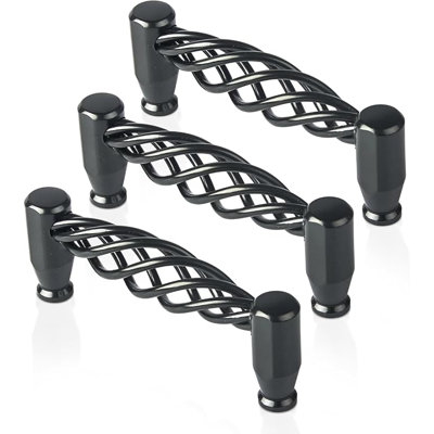 Twisted Vintage Cabinet Handle, Solid Metal Matte Black Finish, 128mm Hole Centres Pack 3