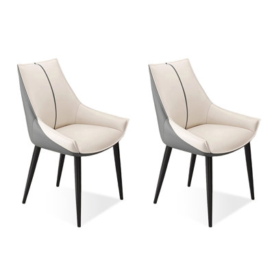 Modern Gray Beige Solid back side Chair(Set of 2)