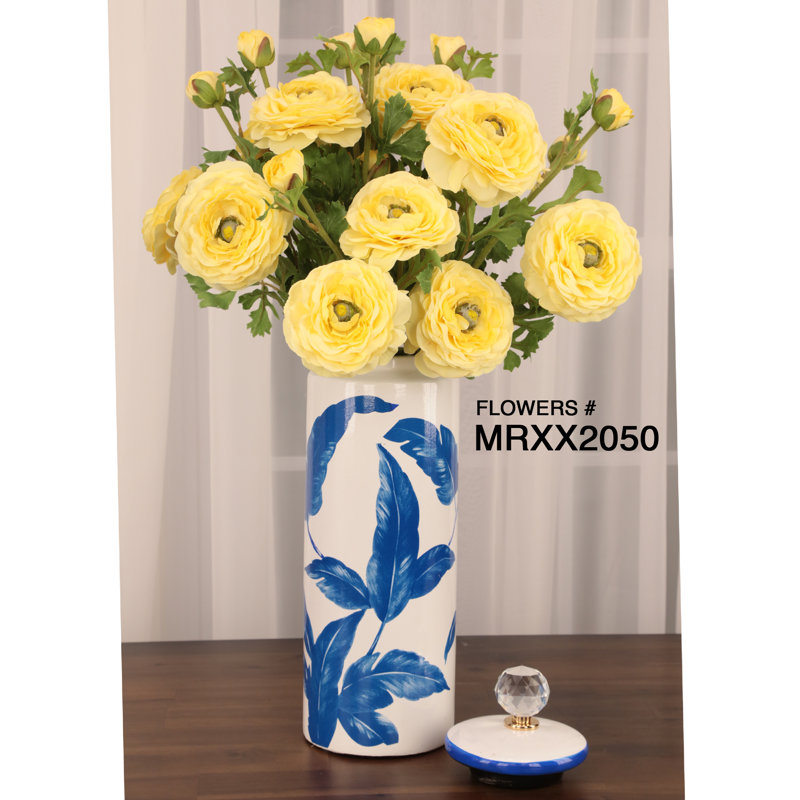 Ceramic Jar, Blue/White, 16" H x 4.75" W x 4.75" D