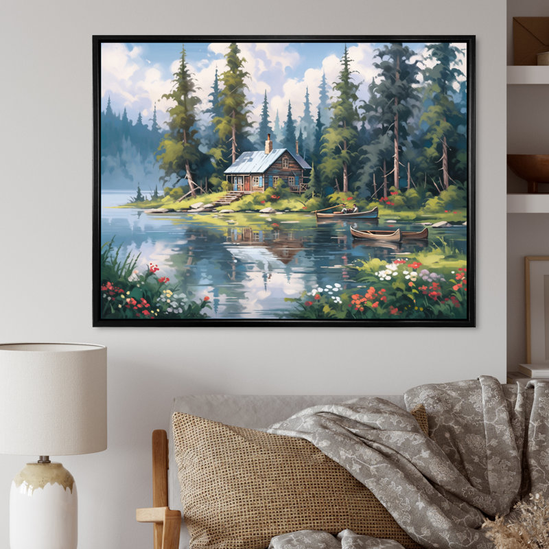 Rustic Refuge Lakehouse I sur impression sur toile, H 30 po x l 40 po x P 1,5 po, Cadre flottant noir